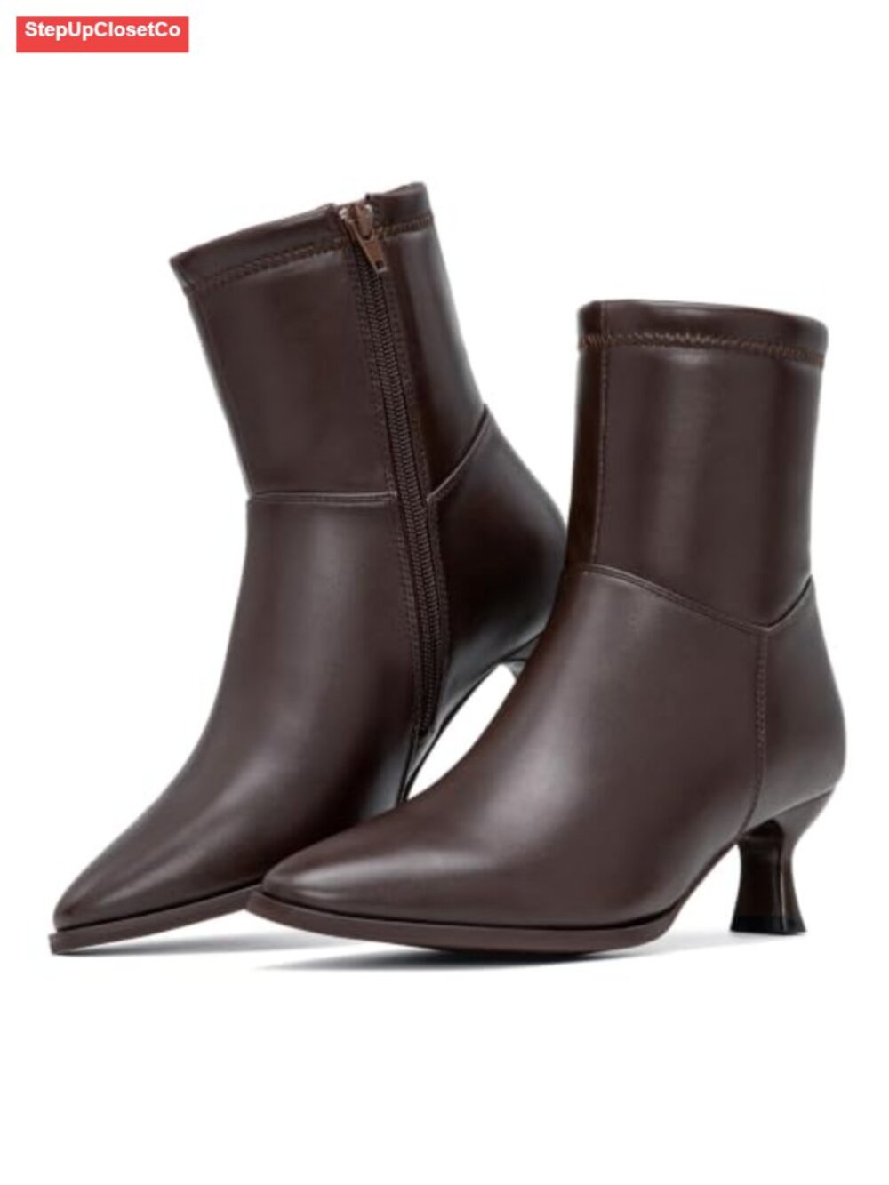 Women's Ankle Boots Kitten Heel Pointed Toe Side Zip Dressy Booties